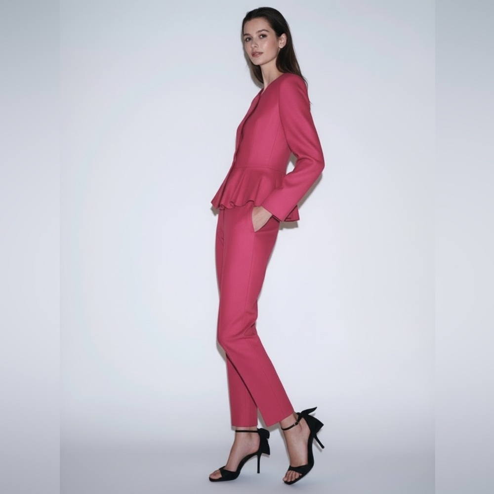 NWT Zara Linen Blend Slim Straight Pants in Fuchsia Pink Size S